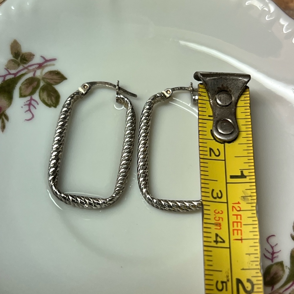 Sterling Silver Lever Back Rectangular Hoop Earri… - image 3